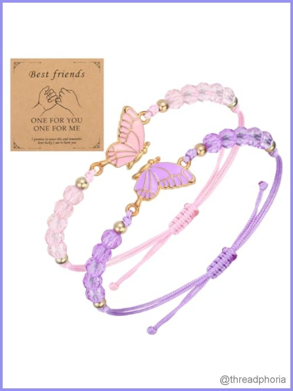 Adjustable Butterfly Best Friend Bracelets Set of 2